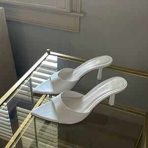 Zara White Leather Heeled Slides